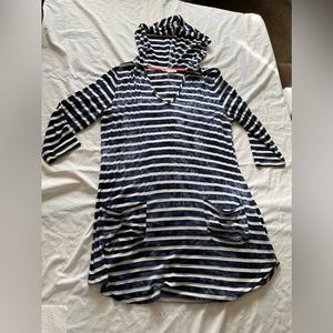 BLUE and white/ Akini hooded tunic/ small